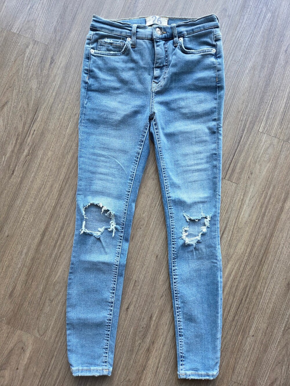 Free People High Rise Busted Knee Skinny Jeans - Blue Wash - Size 26